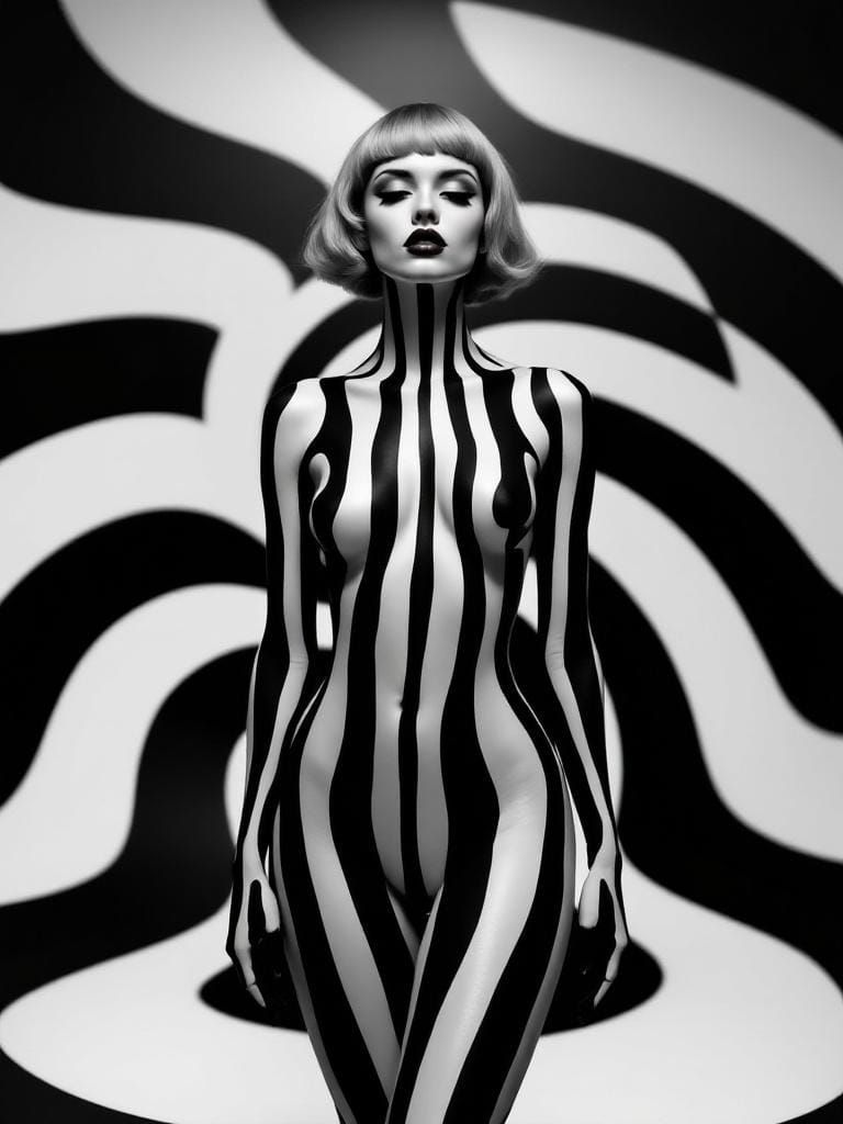 Optical Illusion Woman in Vasarely and Favre Style