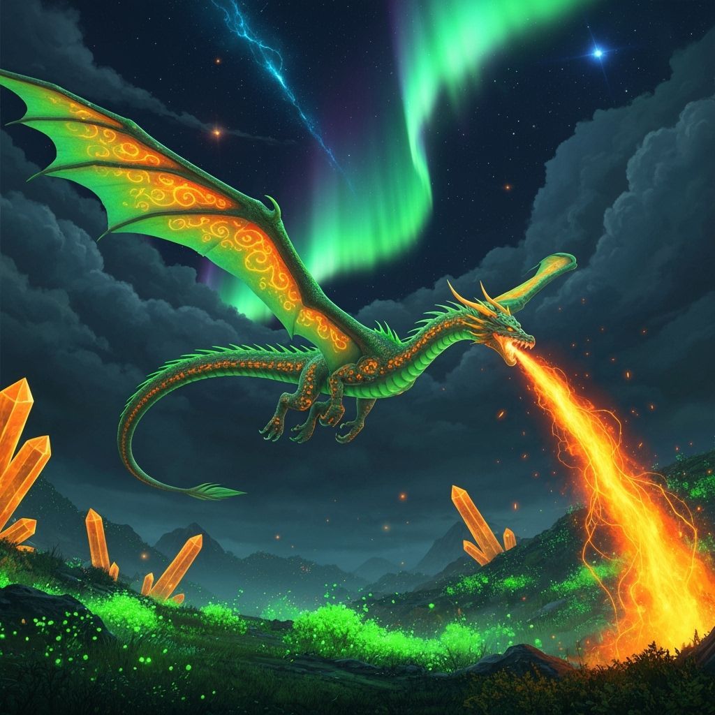 Neon Dragon Soaring Through Bioluminescent Sky