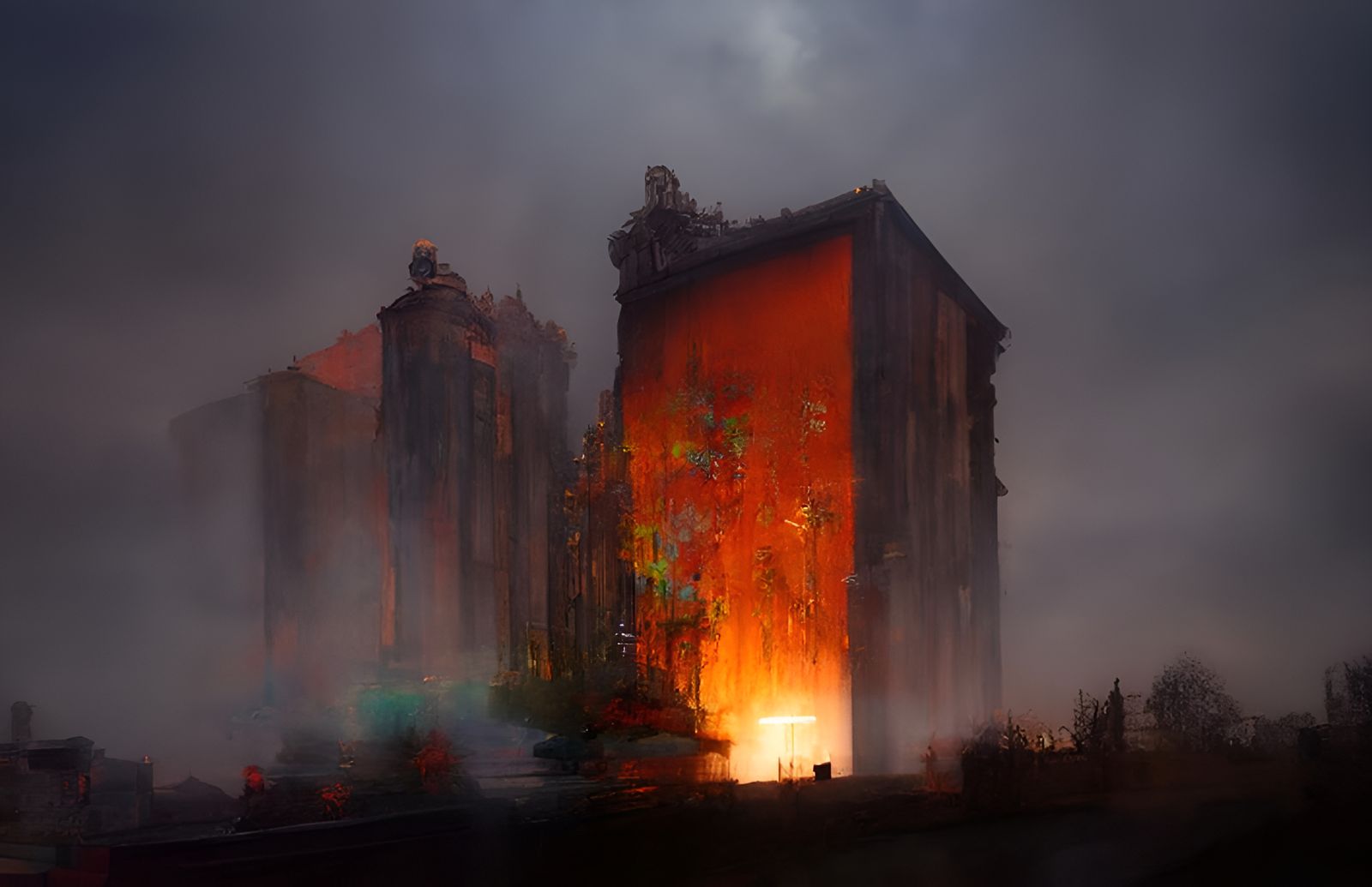 Burning Building in Psychedelic Style