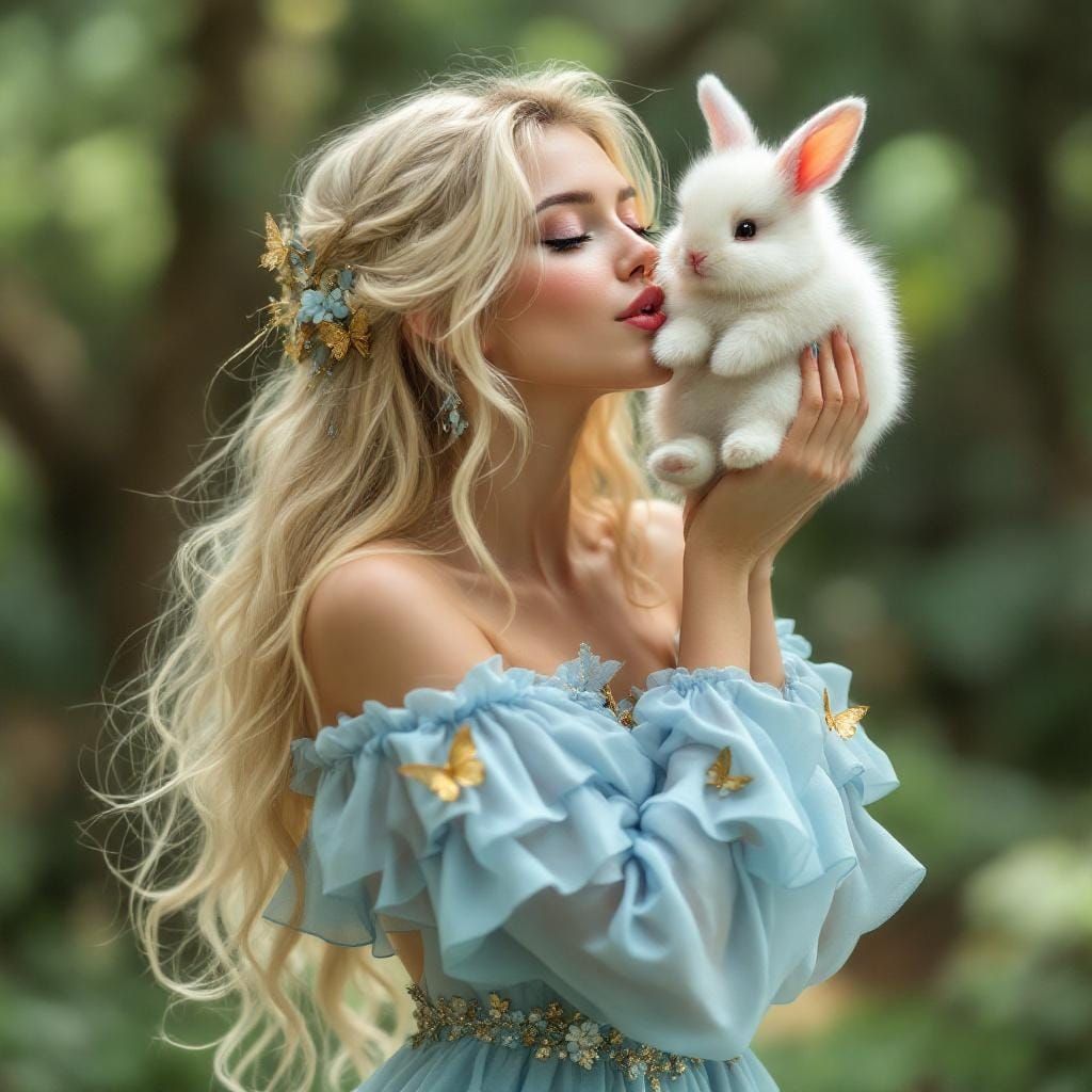 Fairy with Rabbit in Ethereal Style