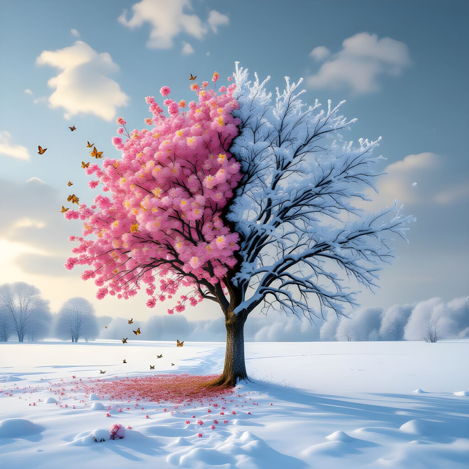 Tree of Life: Spring and Winter Contrast