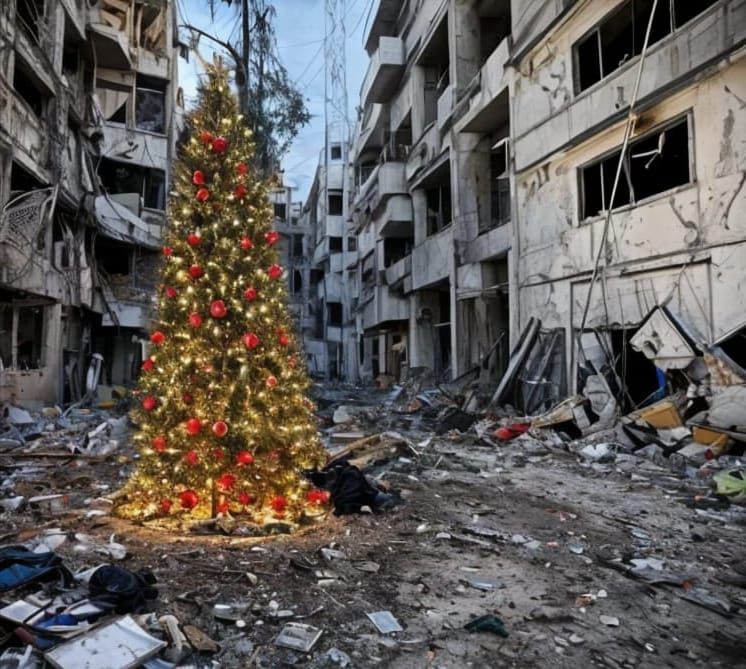 Type something fast to create Christmas tree lights in destroyed flattened G city