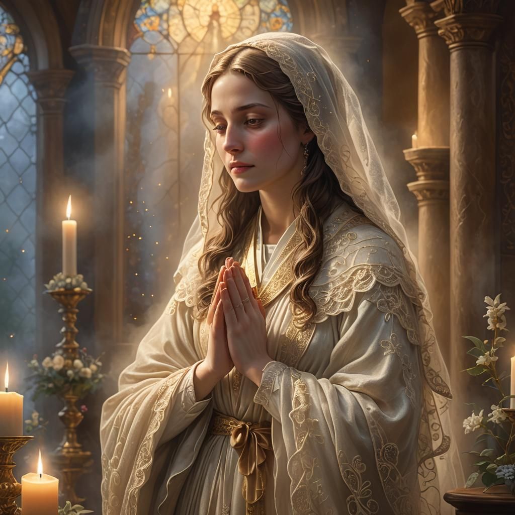 Saint Mary Praying in Ethereal Chapel