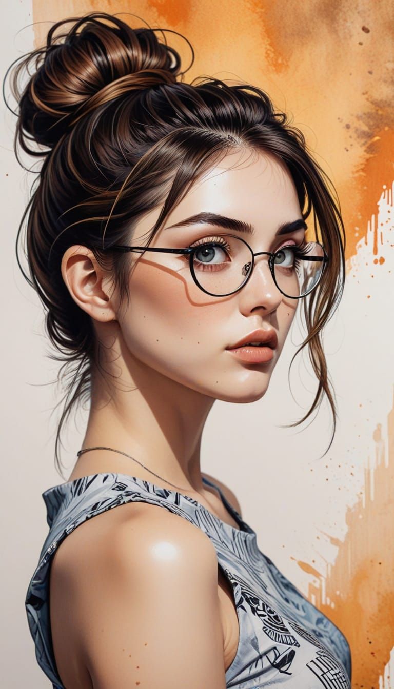 Anime-Inspired Portrait of a Young Woman in Glasses