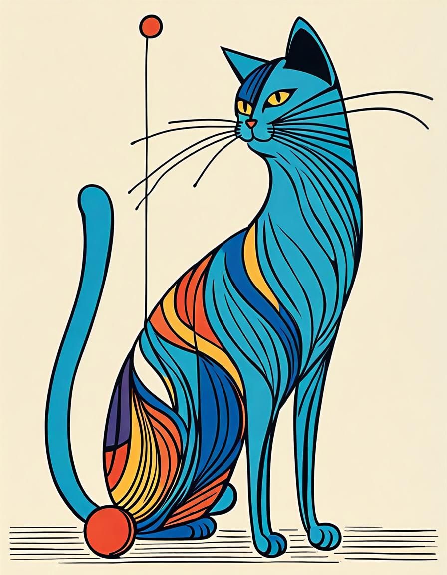 Stylized Cat Reaching for Yarn, Picasso Style