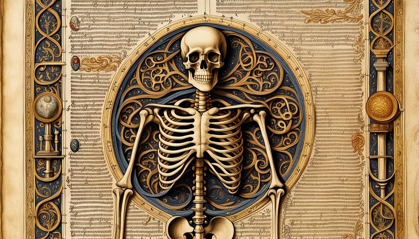 Humans Skeletal System in Classic Gothic Manuscript Style