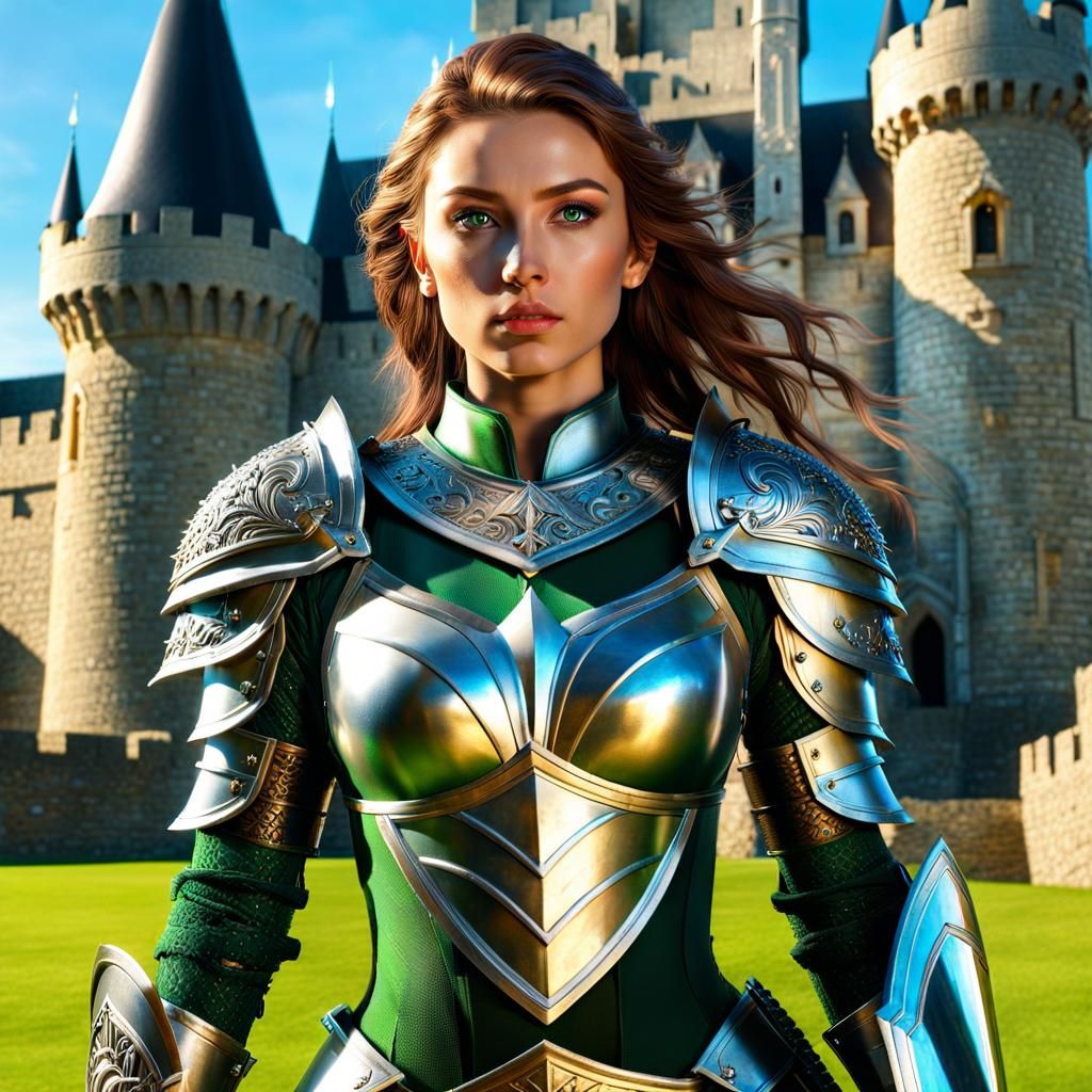 Mighty Female Warrior in Intricate Armor