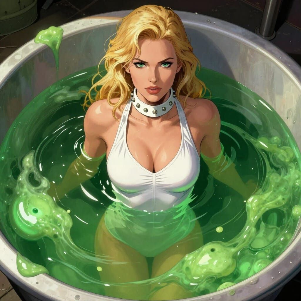 Emma Frost Submerged in Green Goo in Comic Style