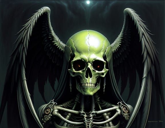 Surreal Skeletal Creature with Glowing Eyes