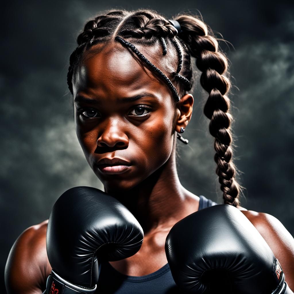 Fierce Black Female Boxer in Hyperrealistic Style
