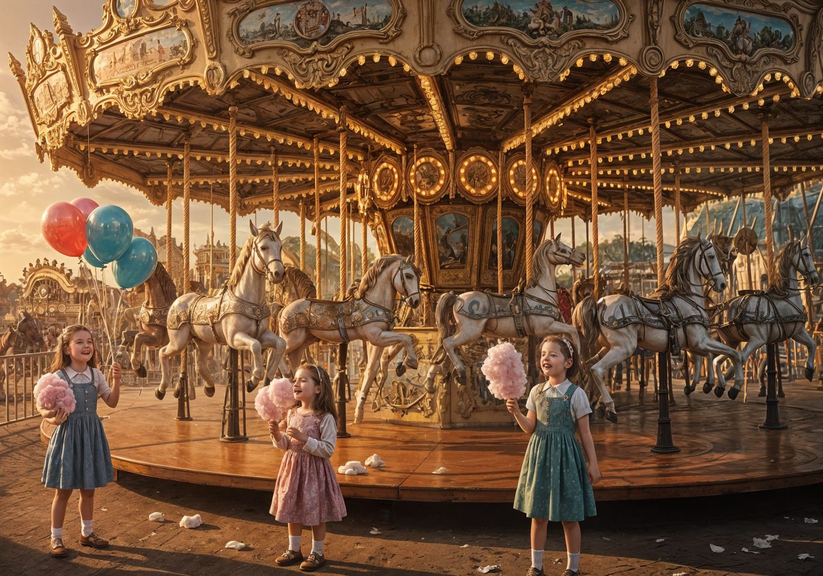 Nostalgic Carousel Scene at 1950s World's Fair