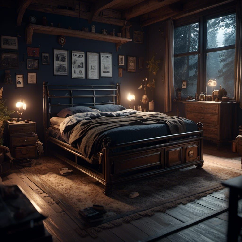 Dark Bedroom of Marine Veteran in 3D Render