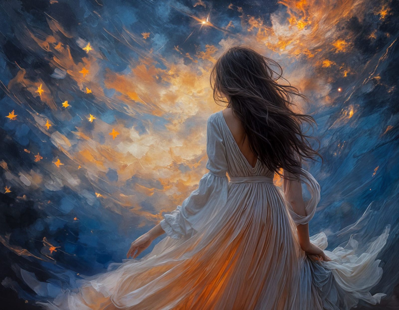 Girl Gazing at Vibrant Night Sky Portrait