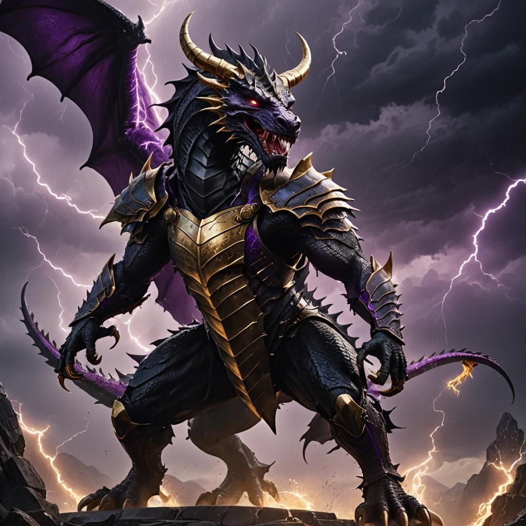 Armored Dragon-Bull in Stormy Dark Fantasy Art