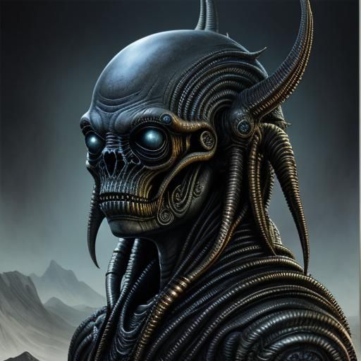 Surreal Alien God Encounter in Giger Style