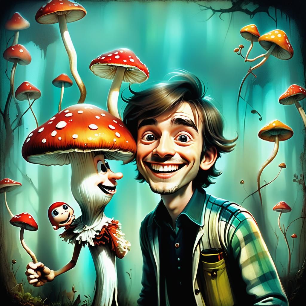 Mushroom Selfie: A Vintage-Style Character Portrait