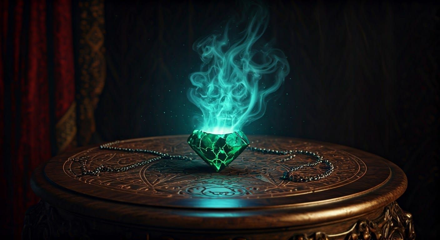 Ghostly Skull Apparition with Cursed Emerald Necklace