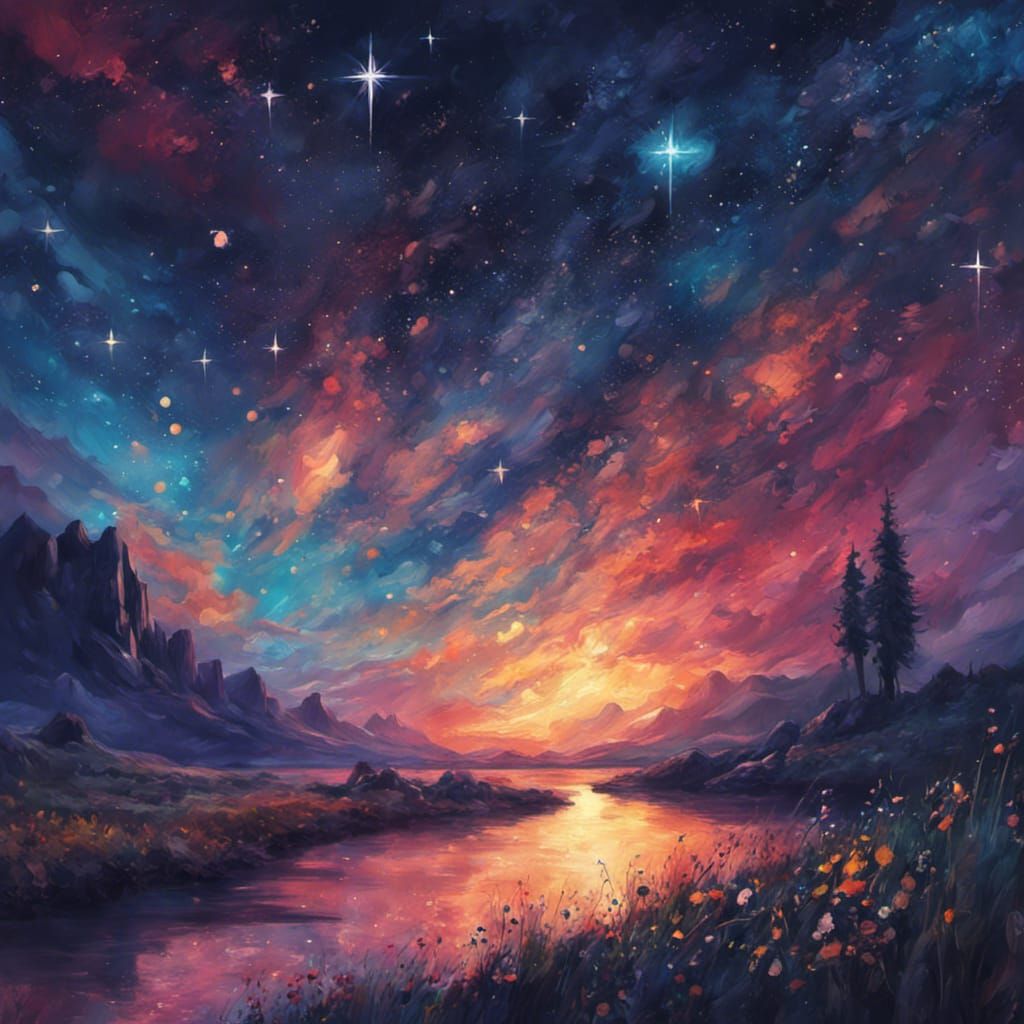 Starry Night Sky in Impressionistic Style