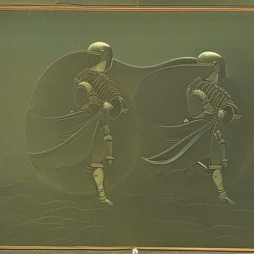 Steampunk Diver in Copper Armor, Dark Cave