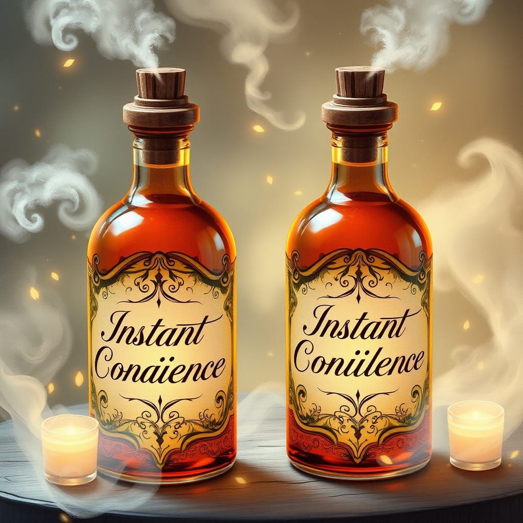 Whimsical Potion Bottles in Dreamy Scenery