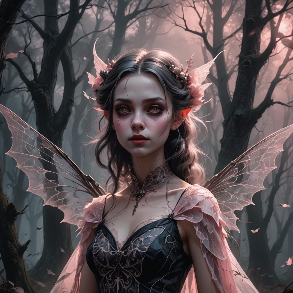 Vampire Fairy Portrait in Dark Enchanted Forest