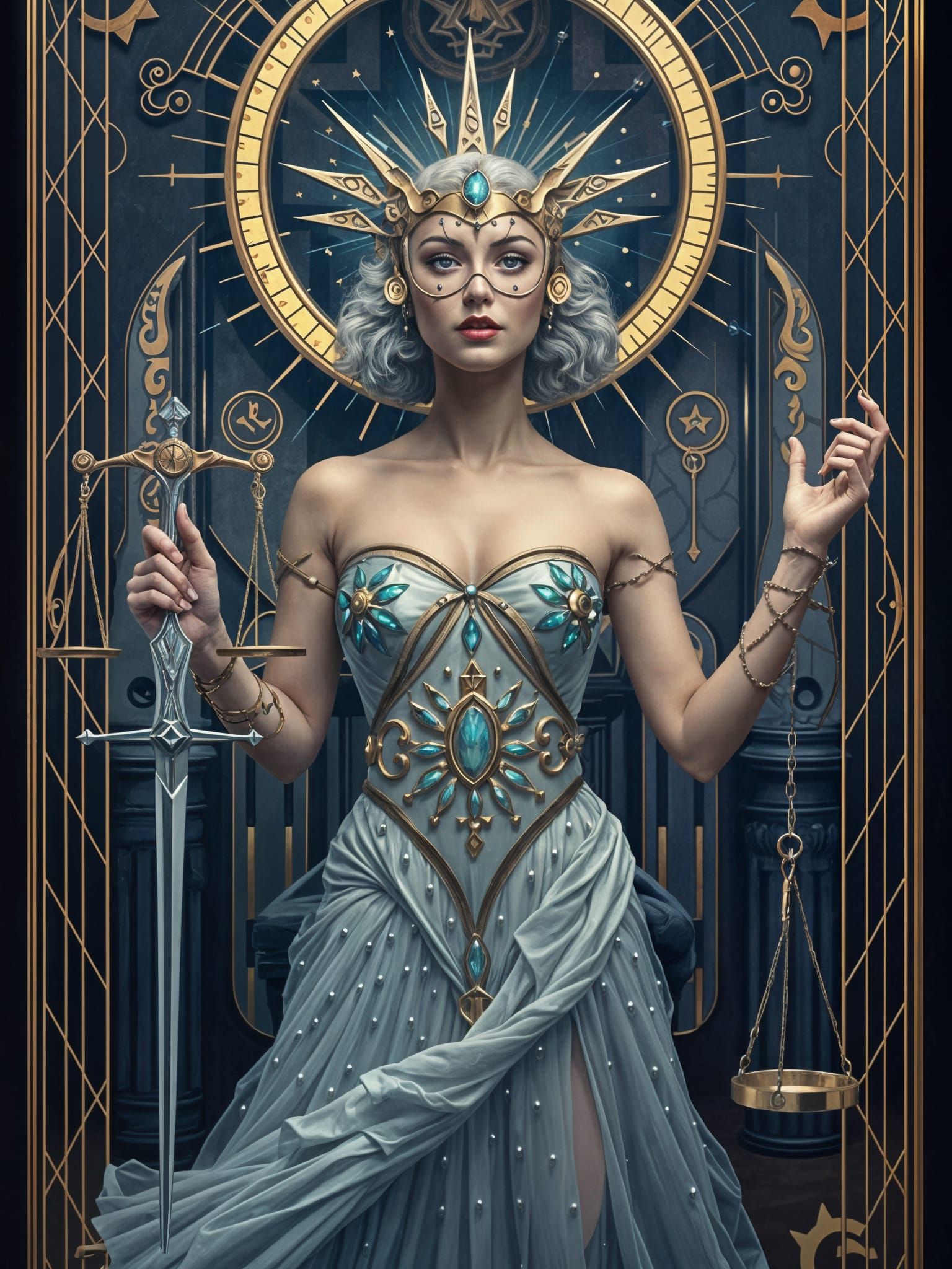 Art Deco Justice Tarot Card Illustration