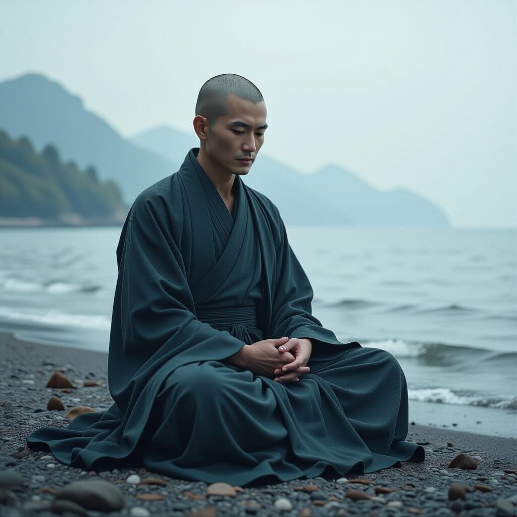 Landscape Chinese Monk sitting by the shore , entirely made ...