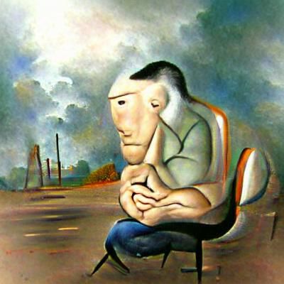 Man Sitting Lost in Thoughtful Contemplation