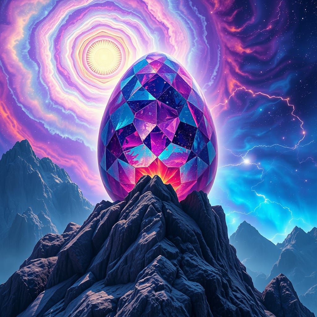 Ethereal Easter Egg Illuminates Cosmic Mountain Peak