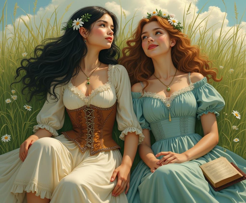 Ethereal Book Cover Design with Women in Meadow