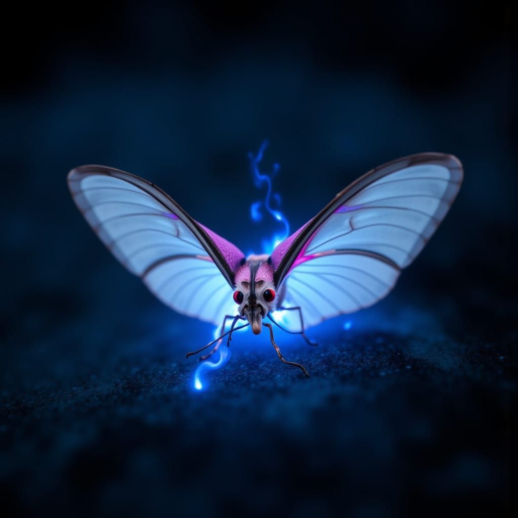 Luna Moth With Blue Flames, Macro Photography