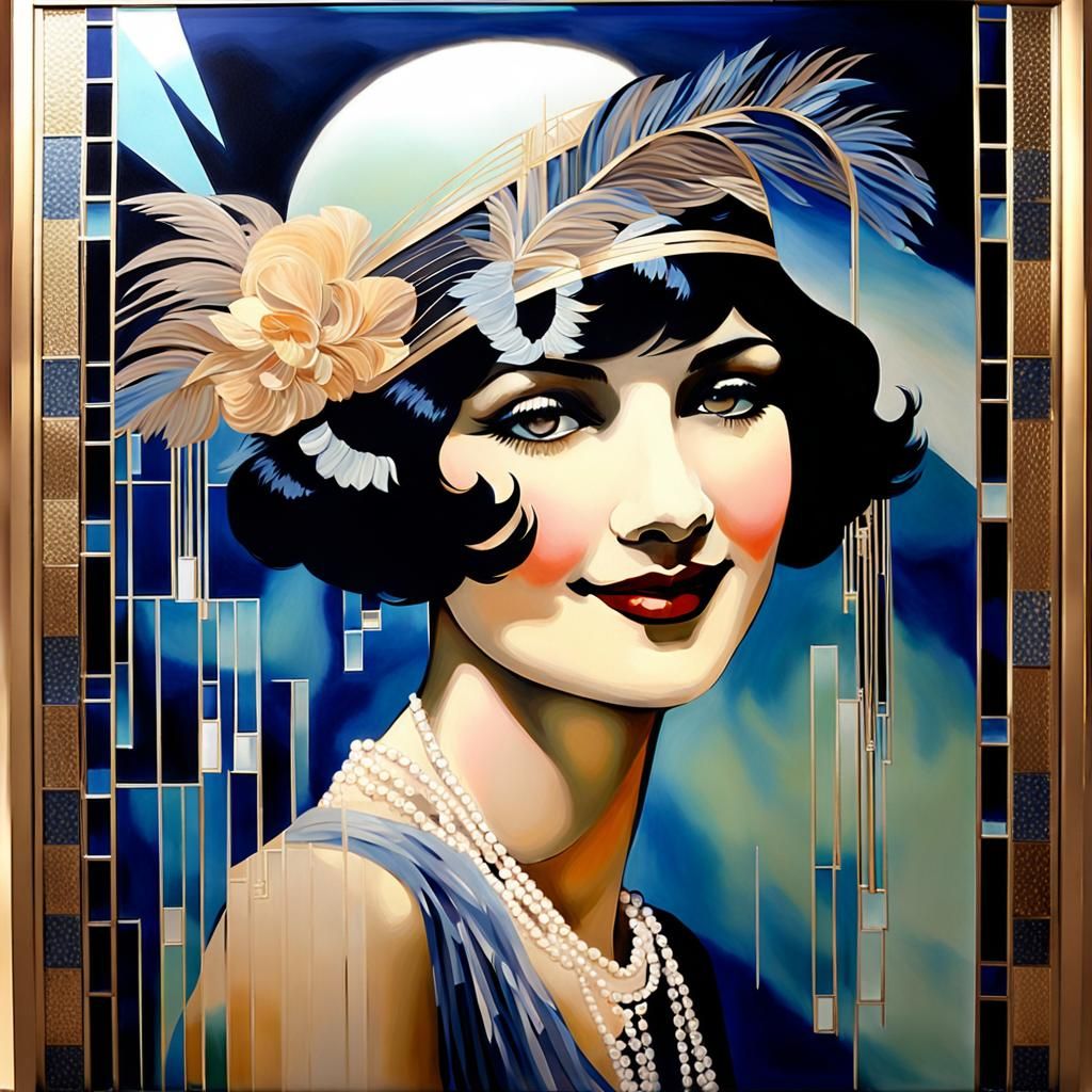 Elegant Flapper Girl Portrait in Acrylic Style