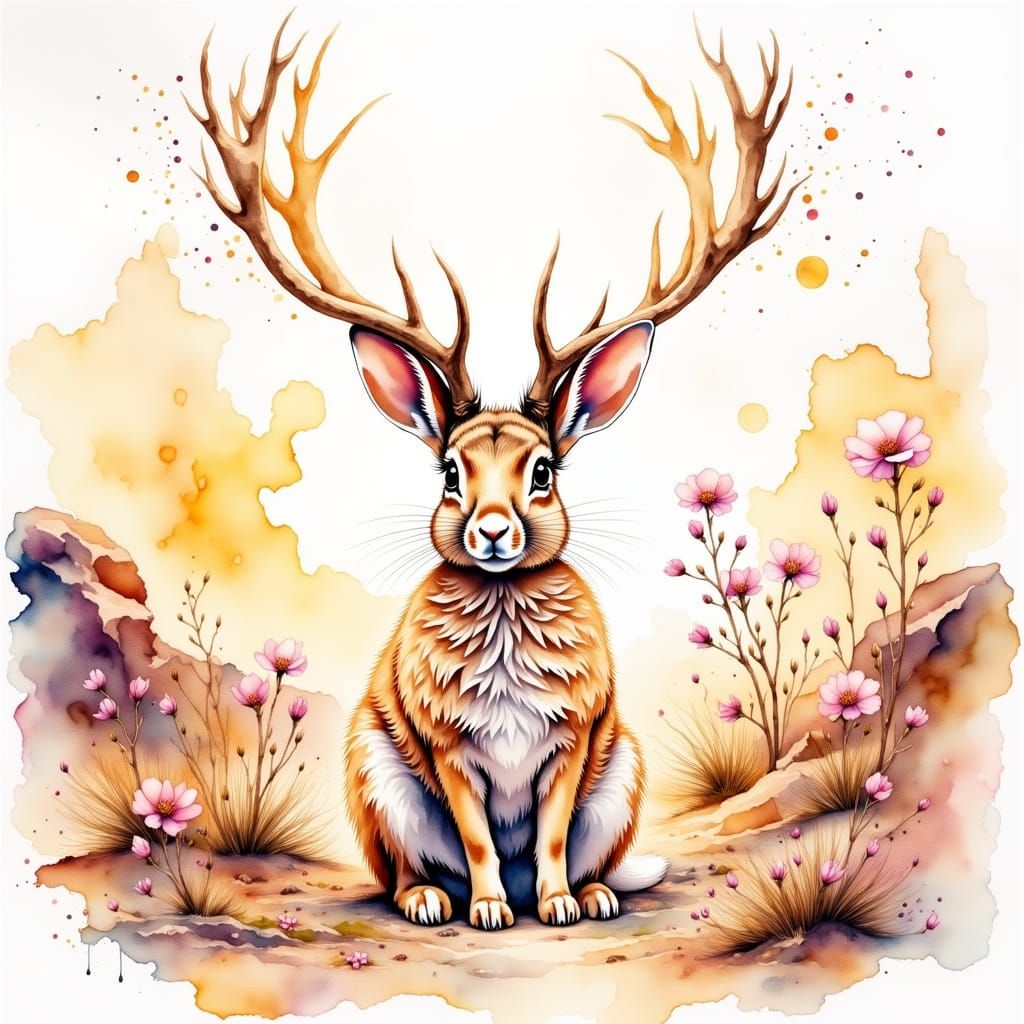 Majestic Desert Jackalope in Watercolor