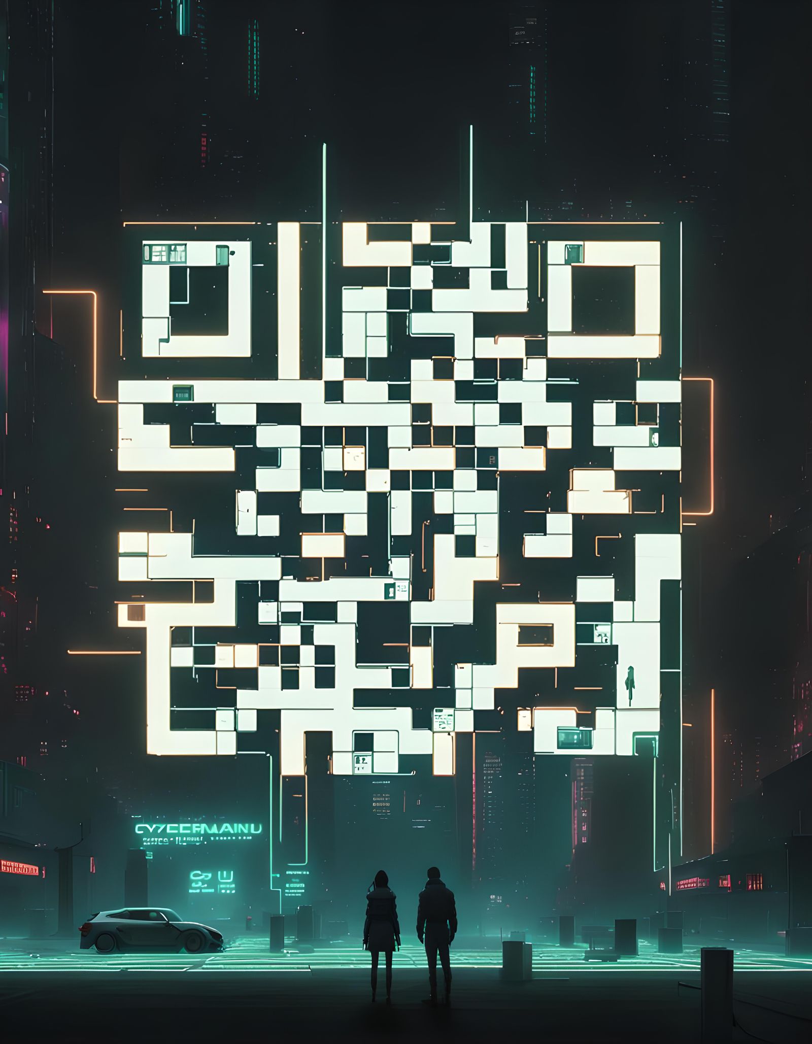 Cyberpunk QR Code Miniature World