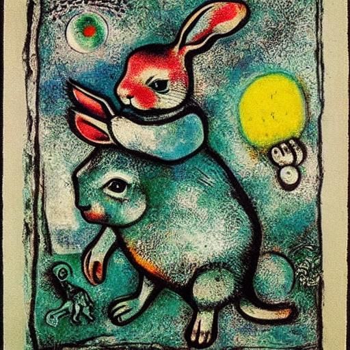 Rabbits Praying: A Surreal Oil Painting