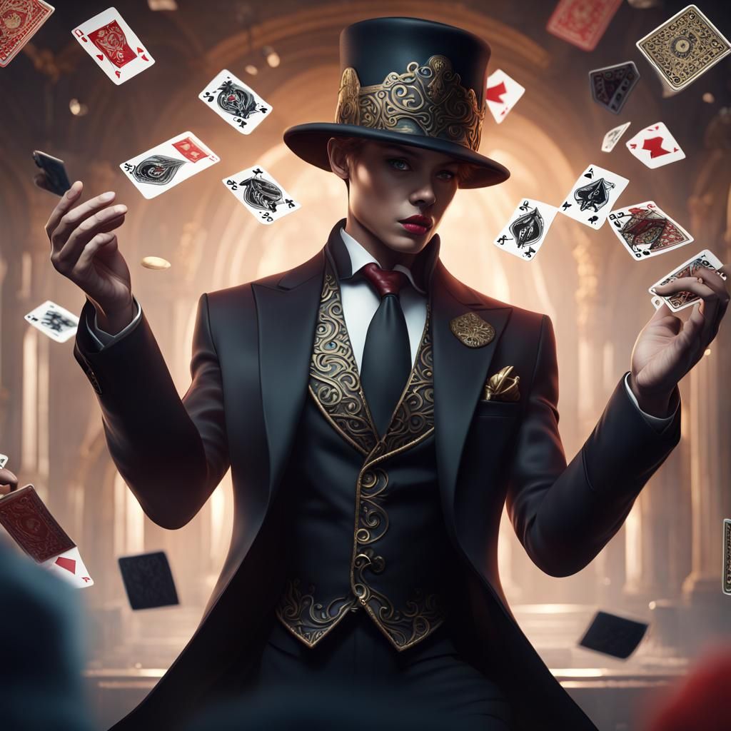 Elegant Man in Suit with Playing Cards