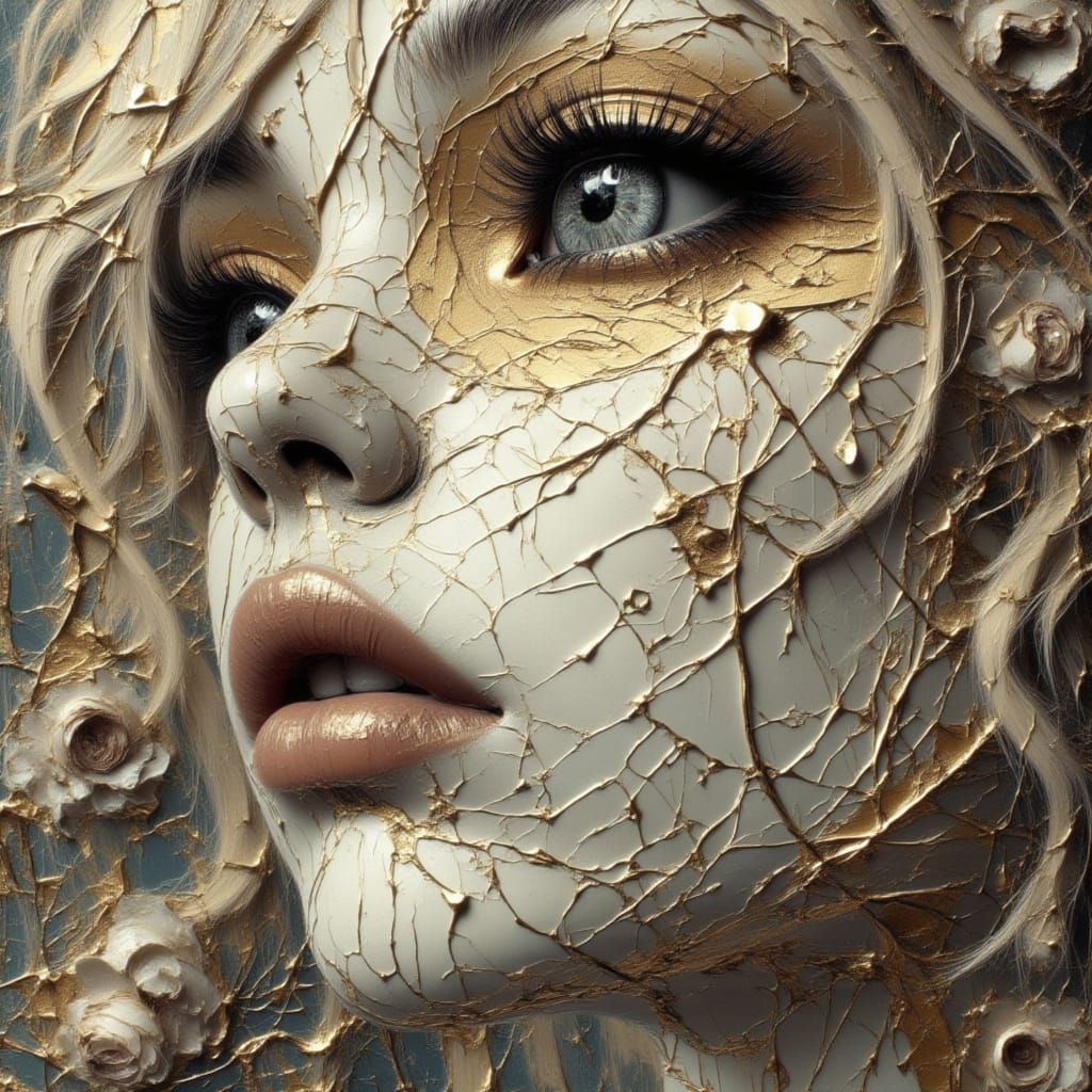 Kintsugi Porcelain Face with Golden Seams