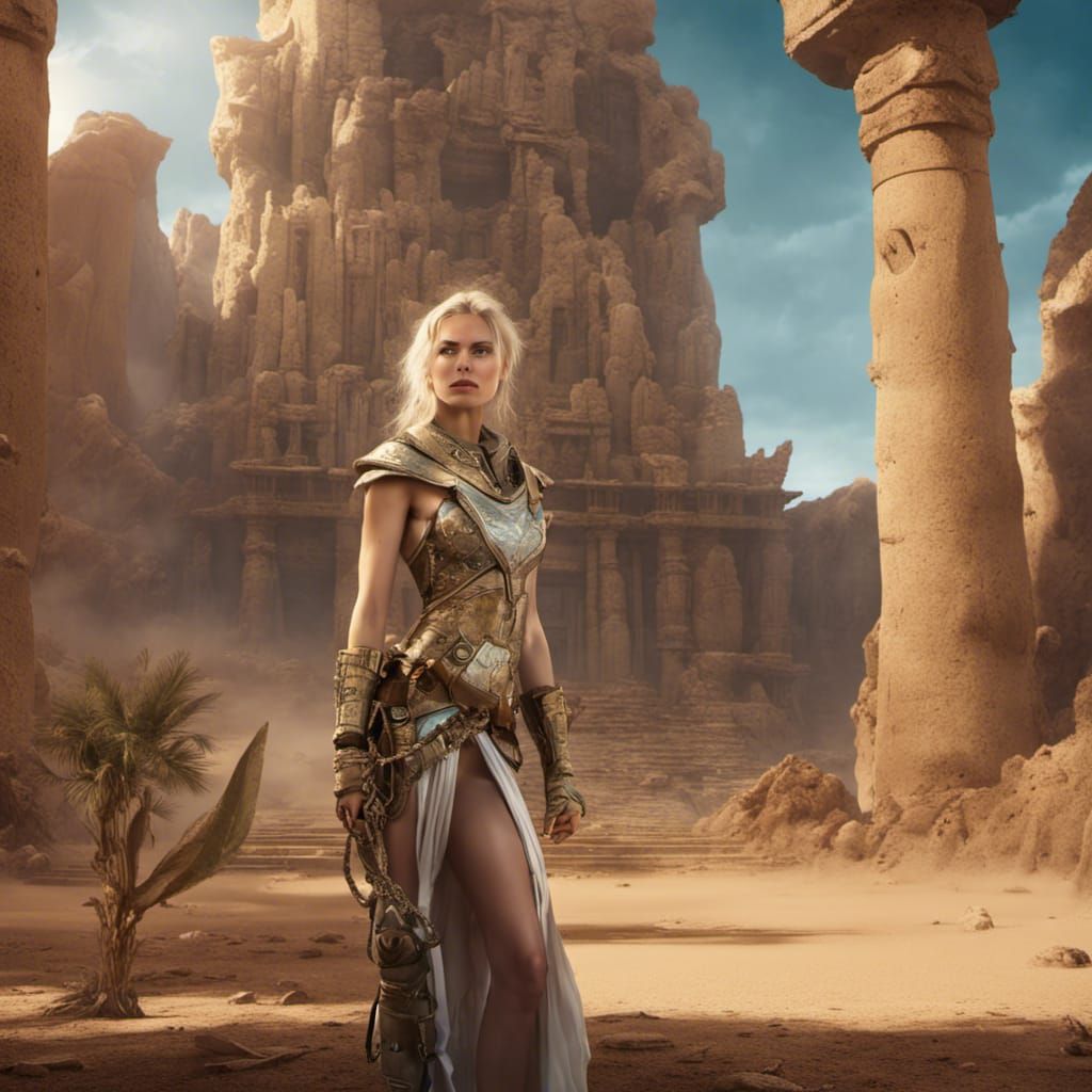 Fantasy Archeologist Awaits Desert Wind Ship