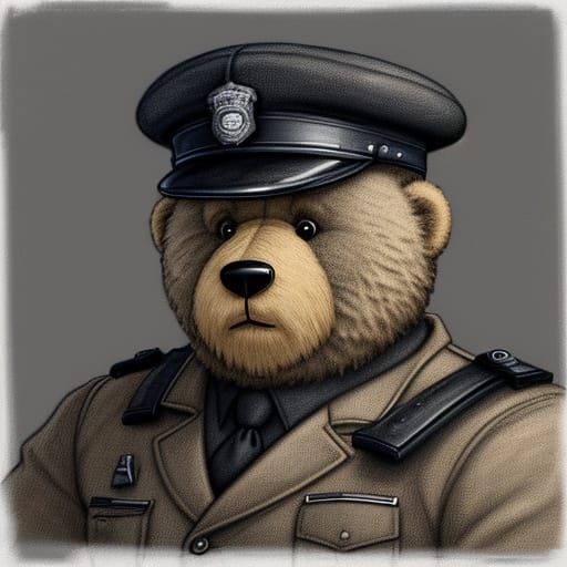 Teddy Bear Cop in Charcoal Sketch Style