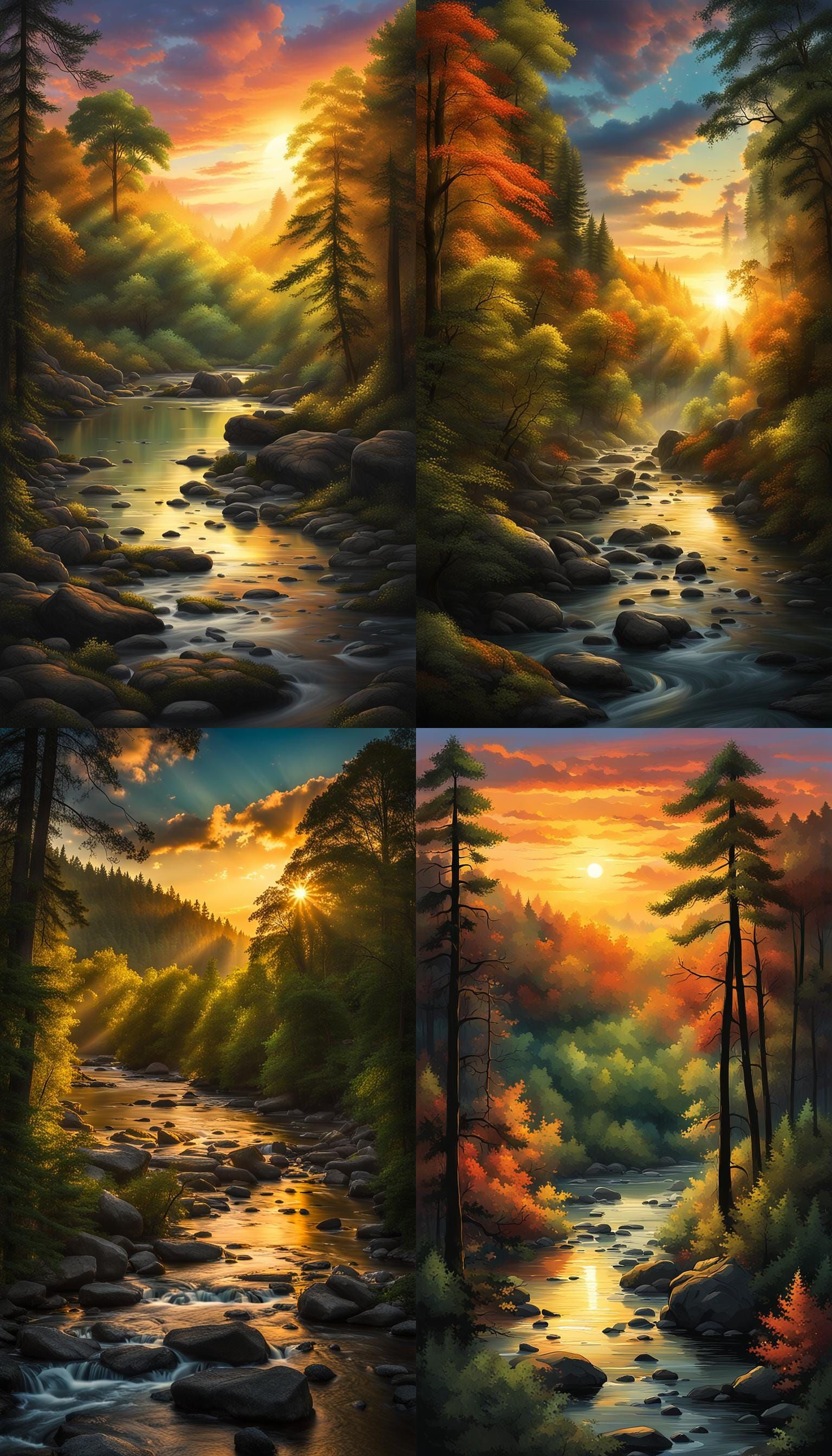 Ethereal Sunset Landscape with River, Fantasy Concept Art