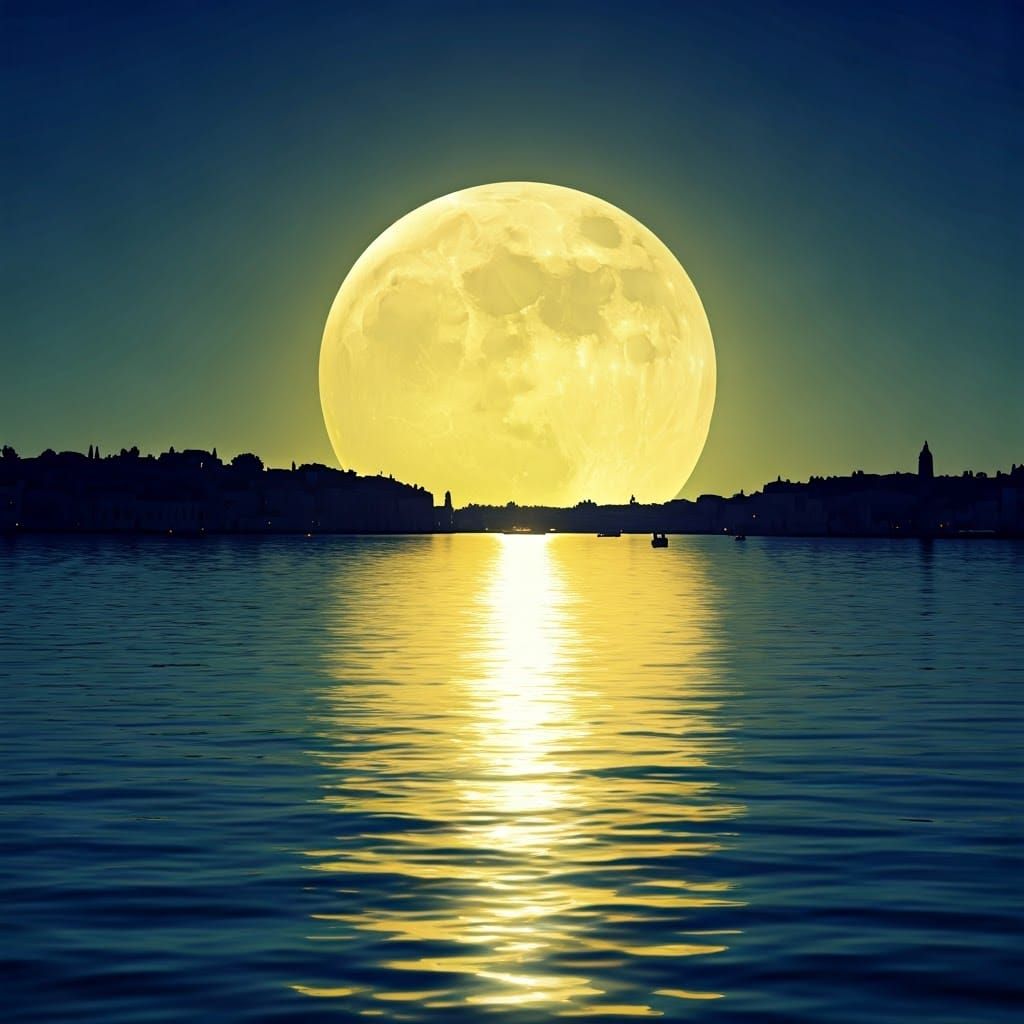 Moonlit Lake Venice Landscape in Oil Painting Style