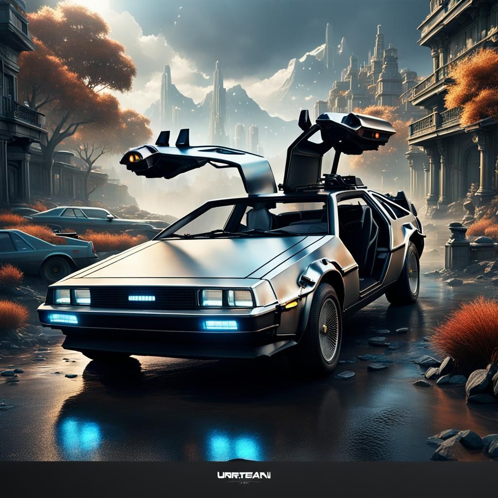 DeLorean Car in Detailed Matte Painting Style