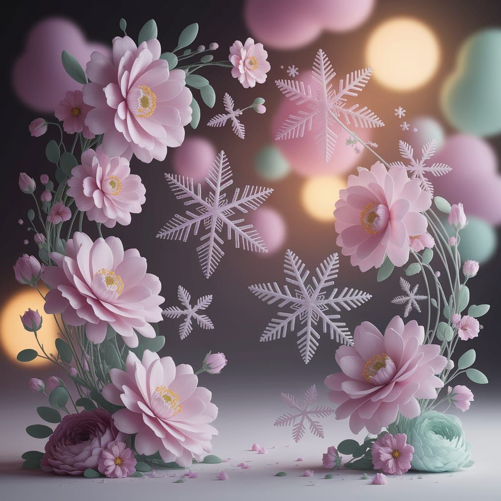 Dadaist Snowflakes and Flowers in Pastel Colors