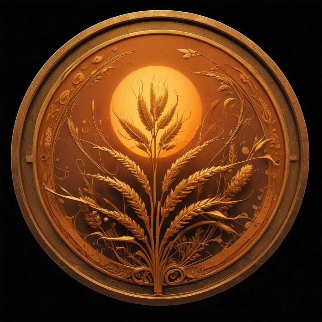 Golden Coin with Dancing Flames in Amber and Copper