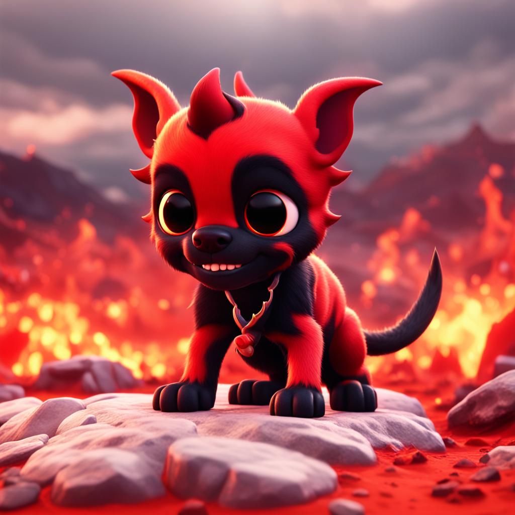 Cute Devil Hellhound Puppy in Animated Style