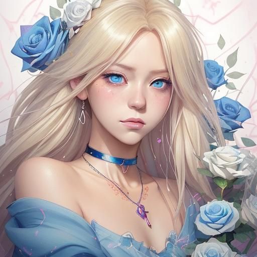 Sad Woman in Glitter Watercolor Anime Style