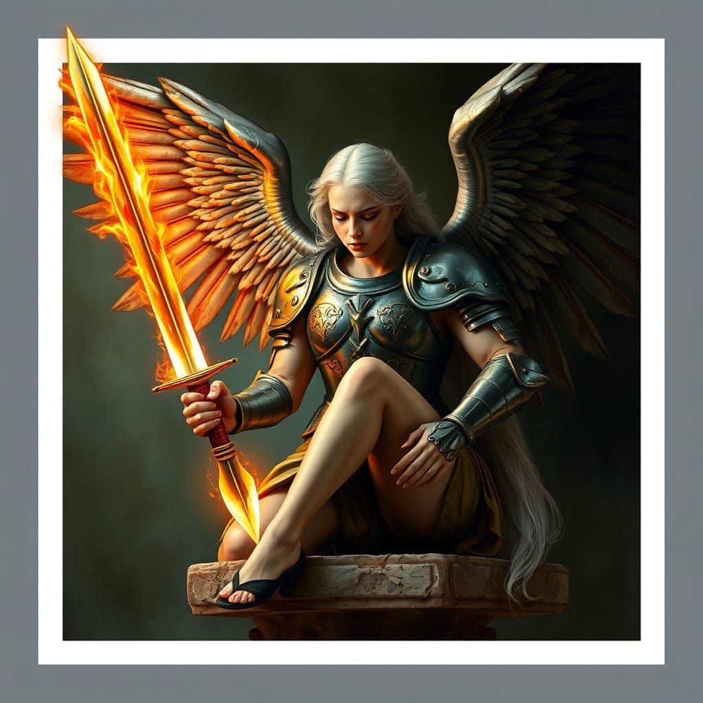 Majestic Angel Descends in Renaissance-Era Armor