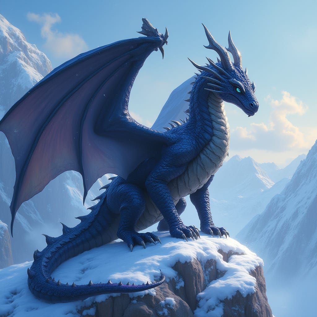 Majestic Black Dragon on Snow Mountain