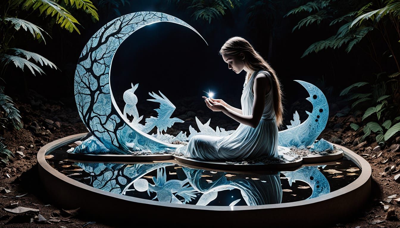 Surreal Labyrinth with Bio-Art Elements and Nature Scenes