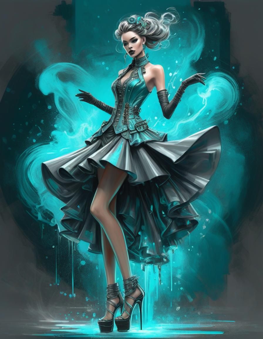 High Heels Elegance in Steampunk Fashion Sketch